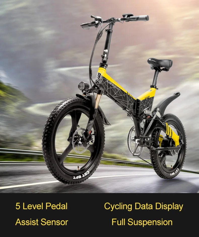 Clearance G650 20 Inch Folding Electric Bike 400W Motor 10.4Ah/14.5Ah Li-ion Battery 5 Level Pedal Assist Full Suspension Mountain Bike 0