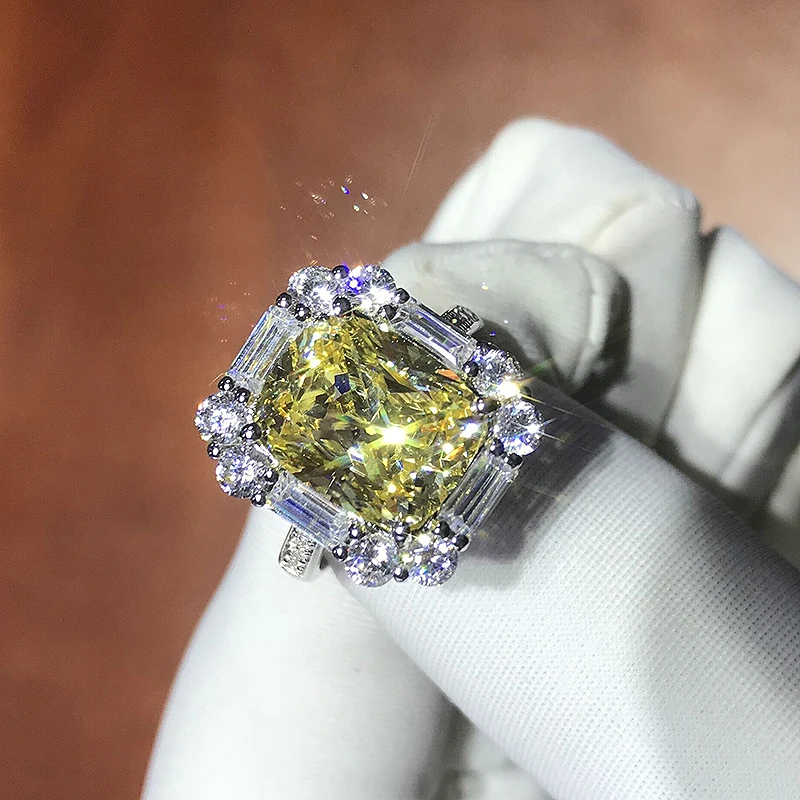 Твердое 18 к белое золото 3.5ctw желтое Moissanite Подушка Ice Cut Обручальное кольцо ювелирные изделия из чистого золота для женщин Твердое 18 к белое золото 3.5ctw желтое Moissanite Подушка Ice Cut Обручальное кольцо ювелирные изделия из чистого золота для женщин