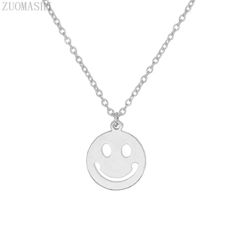 

Hot Sell Simple Smiley Face Pendant Shape Necklace Cute Cartoon Happy Face Emoji Jewelry Female Women Fashion Gold&Silver Plated