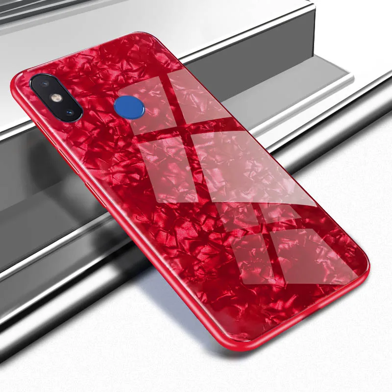 

Bling Shell Back Tempered Glass Case For Xiaomi Mi 8 SE 6 6X A2 5X A1 Note 3 Mix 2 2S Redmi S2 Note 5 Pro Phone Hard Cover Coque