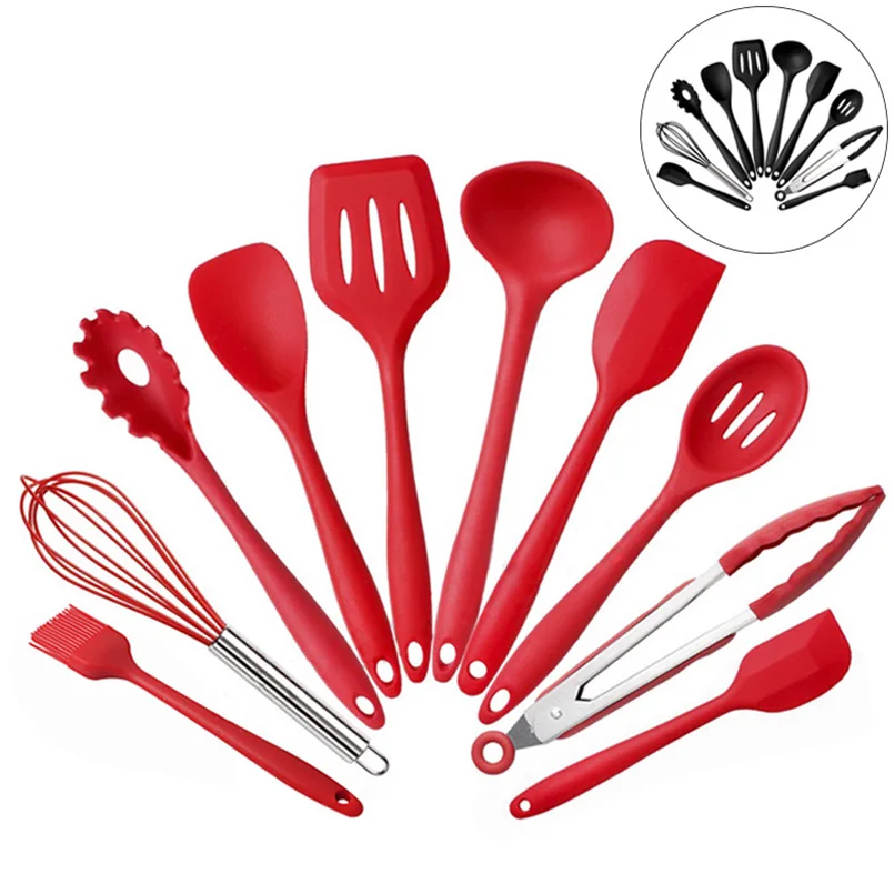 

10pcs/set Silicone Cooking Utensils Non-Stick Heat-Resistant Baking Tool Set Spatula BBQ Brush Shovel Household Kitchen Gadgets