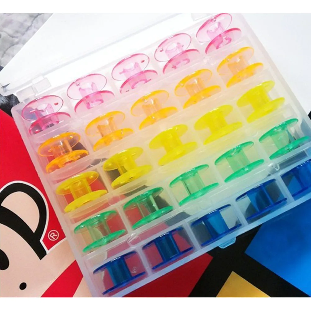 Новое поступление практичная пластиковая коробка разматывателя с 25 красочными пустыми катушками для катушки для швейных машин коробка для хранения оптом