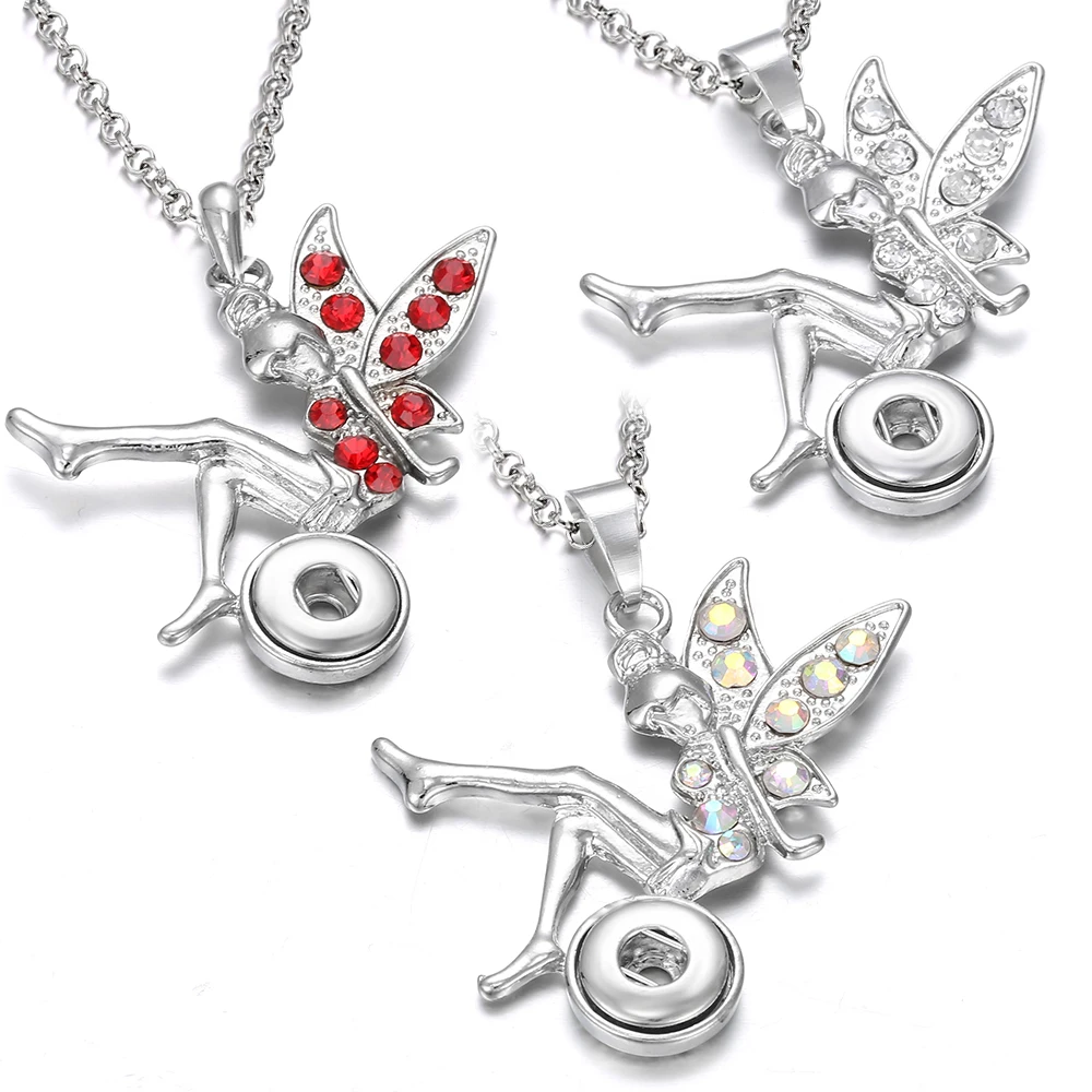 

New 12mm Snap Jewelry Snap Button Necklace Fit 12mm Metal Snaps Buttons Angel Wings Snap Pendant Necklace