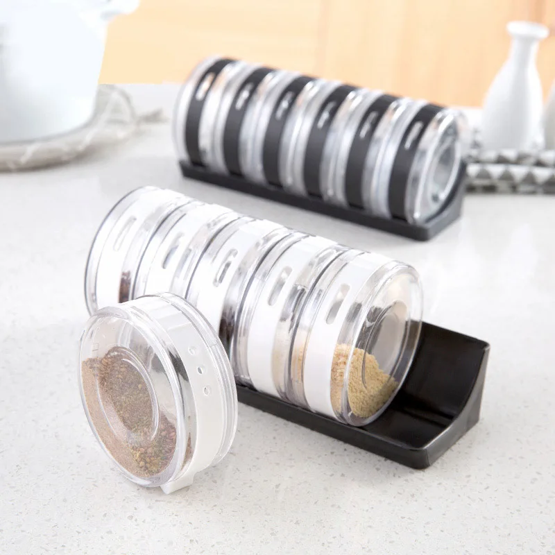 

Creative Six Grid Transparent Seasoning Jar Condiment Box Set Organizer Kitchen Salt Shaker Condiment Bottles Storage Container