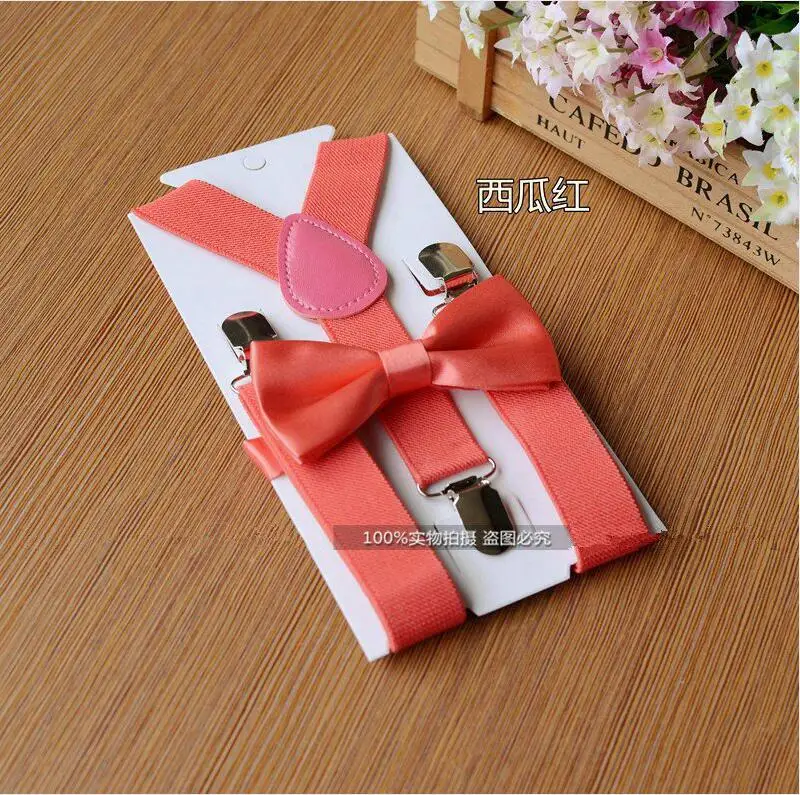 Kids Elastic Suspenders& Bow Tie RetailChildren Matching Tuxedo Suit Boys Girls Costume Adjustable Y-Back Brace Belt for 1-10T - Цвет: 17