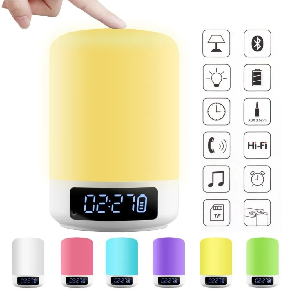 

Wireless bluetooth speaker portable music column USB FM radio sound box bar boombox led night light alarm clock for xiaomi phone