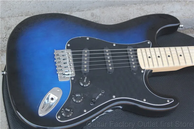 

Factory store blue burst black pickups pickguard ST maple fretboard 6 string Electric Guitar