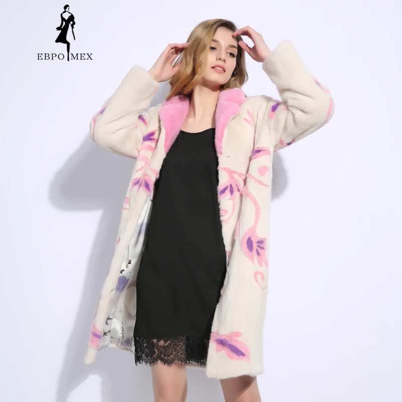  Pink print 3D Stereogram mink fur coat Long winter real fur mink fur coat Velvet level natural mink