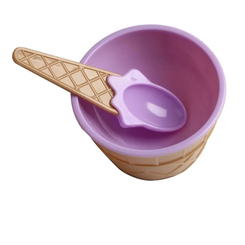 Горячая прекрасный набор Мороженое миску с ложкой подарок детям любовь десерт Мороженое чаши Мороженое чашки Прямая#4d04 - Цвет: Фиолетовый