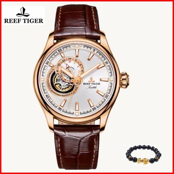 

Reef Tiger/RT Luxury Brand Watches Reloj Hombre Men Sports Tourbilon Automatic Leather Waterproof Watch Relogio Masculino+gift