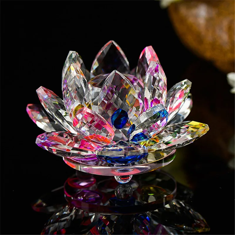 80 мм Кварцевый Кристальный цветок лотоса ремесла стеклянное пресс-папье фэн-шуй украшения статуэтки домашний Свадебный декор подарки сувенир
