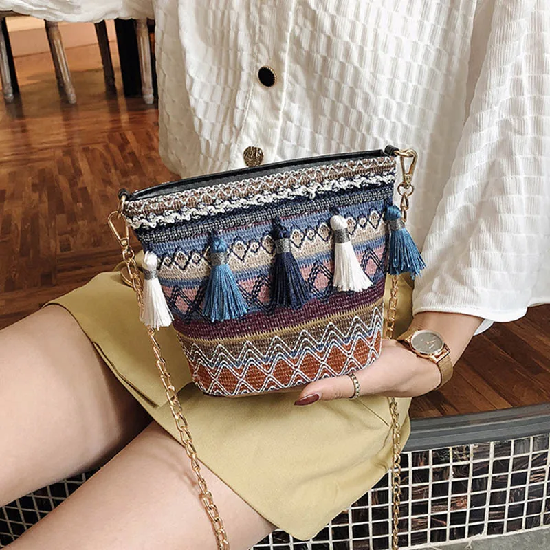 Summer Women Tassel Casual Straw Bags INS Popular Female Handbag Fashion Lady Chains Shoulder Bag Holiday Weave Crossbody SS3288 (3)