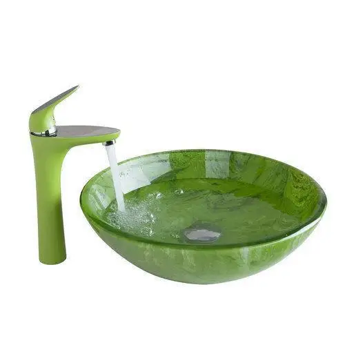 

Shiver Green Bathroom Sink Washbasin Glass Hand-Painted +Basin Brass Faucet 416897081 Lavatory Bath Combine Set Faucet,Mixer Tap