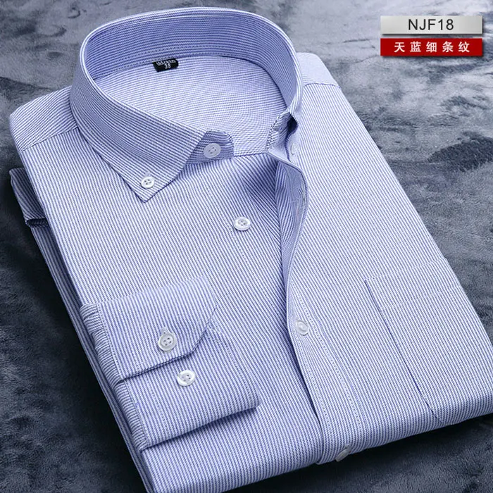 Классический голубой в полоску оксфордская рубашка Для мужчин 2019 Новый Slim Fit рубашки на пуговицах Для мужчин с длинным рукавом Бизнес