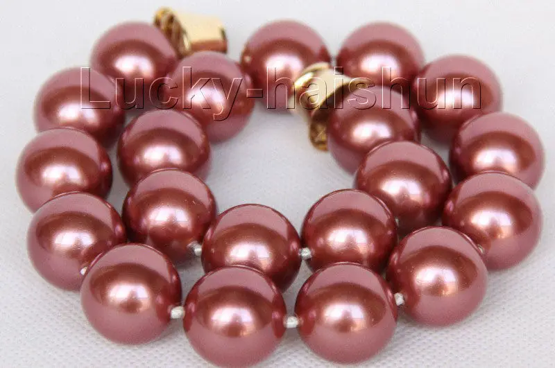 

Free Shipping >>> 18" 20mm round wine red shell pearls necklace magnet clasp j10052