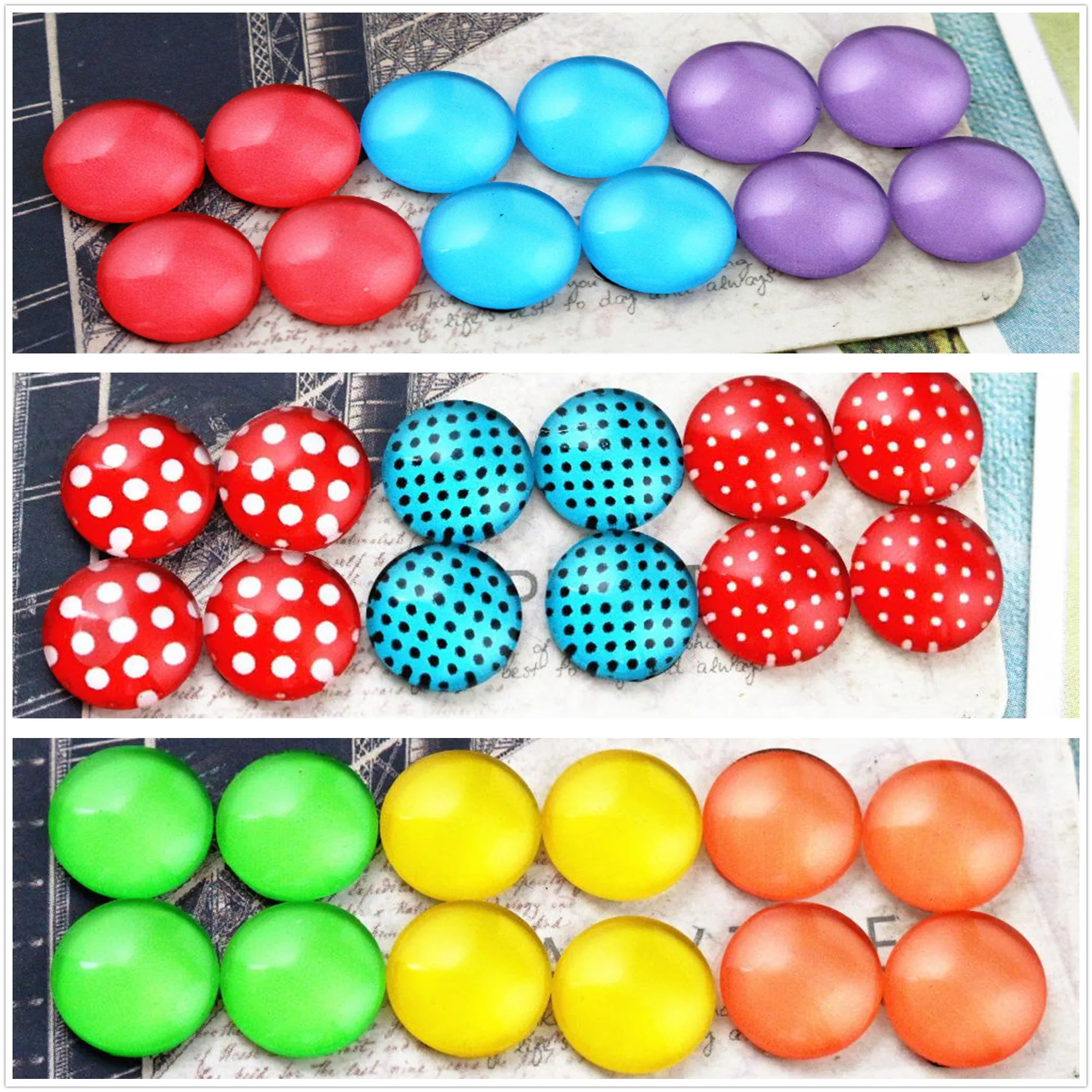 12pcs/lot (One Set) Three Style 12mm Color wave point Handmade Glass Cabochons Pattern Domed Jewelry Accessories Supplies | Украшения и
