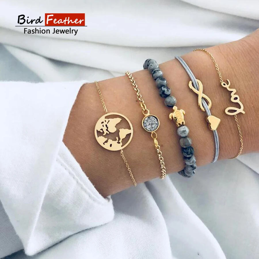 

Multi types Bohemian Turtle Charm Bracelets Bangles For Women Fashion Gold Color Strand Bracelets Sets Jewelry Party Gifts