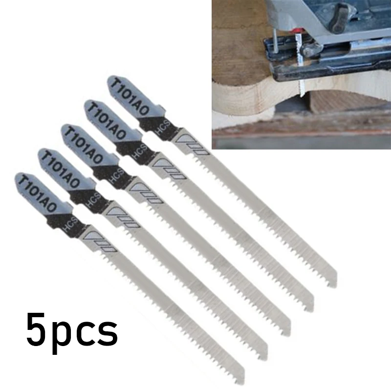 5 Pcs T101AO HCS T-Shank Jigsaw Blades Curve Cutting Tool Kits For Wood Plastic