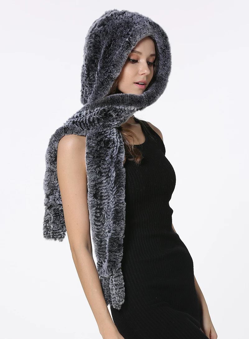IANLAN зимняя шапка для девочек двойного назначения шарф натуральный мех шапка-бомбер для женщин шапки из меха кролика рекс с наушниками один размер IL00022