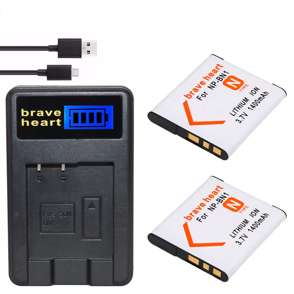 2x NP BN1 NPBN1 NP BN1 Camera Battery + case + LCD USB Charger for SONY