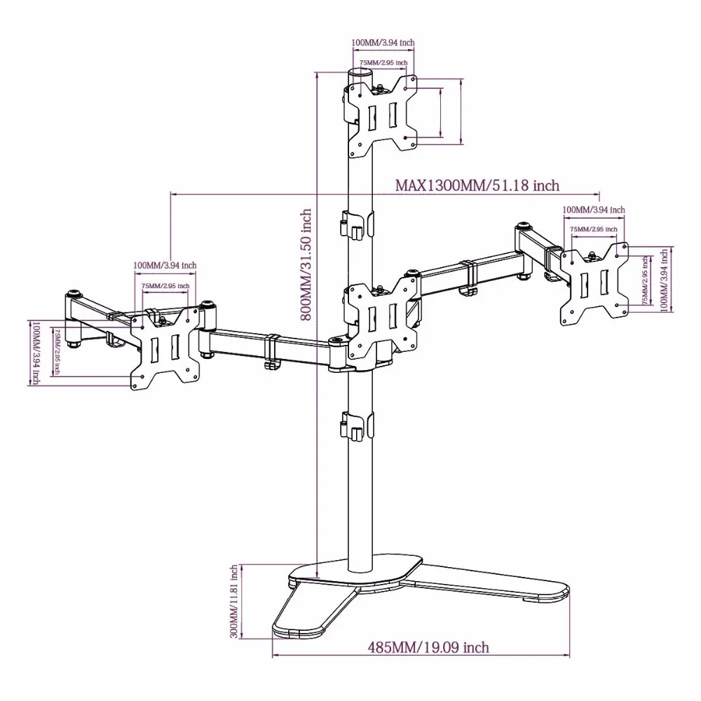 Suptek Quad Arm LCD LED Heavy Duty Monitor Stand