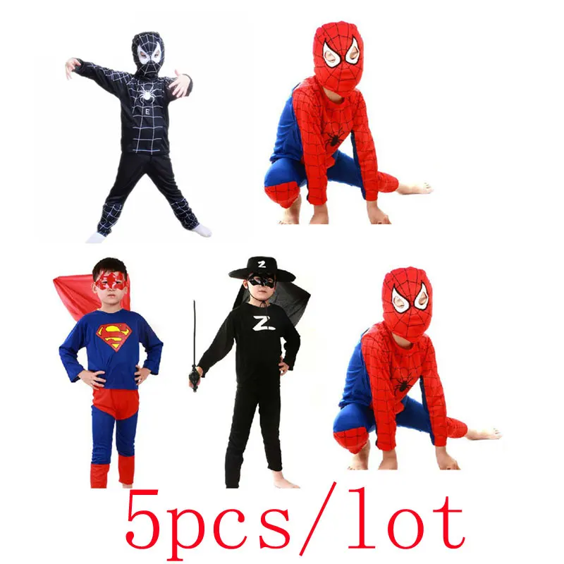 

5pcs/lot Red Spider Costume for Boys Black Spider Superman Halloween Costumes for Kids man Carnival Costume Cosplay