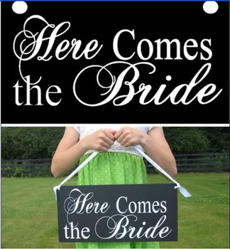 

wedding banner Sign "Here Comes the Bride", MR /MRS garland Flower Girl signs, paper photo props wedding decoration