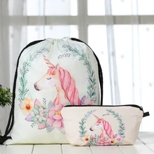 Горячая Распродажа портфели с принтом Единорог узор женская сумка на шнурке для студентов Прямая