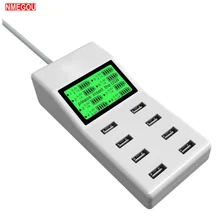 Штепсельная Вилка для США, ЕС, Великобритании, 8 портов, USB зарядное устройство с ЖК-экраном, Вольтметр постоянного тока, умная Зарядка для путешествий на стену для IPhone, huawei, samsung, передатчик
