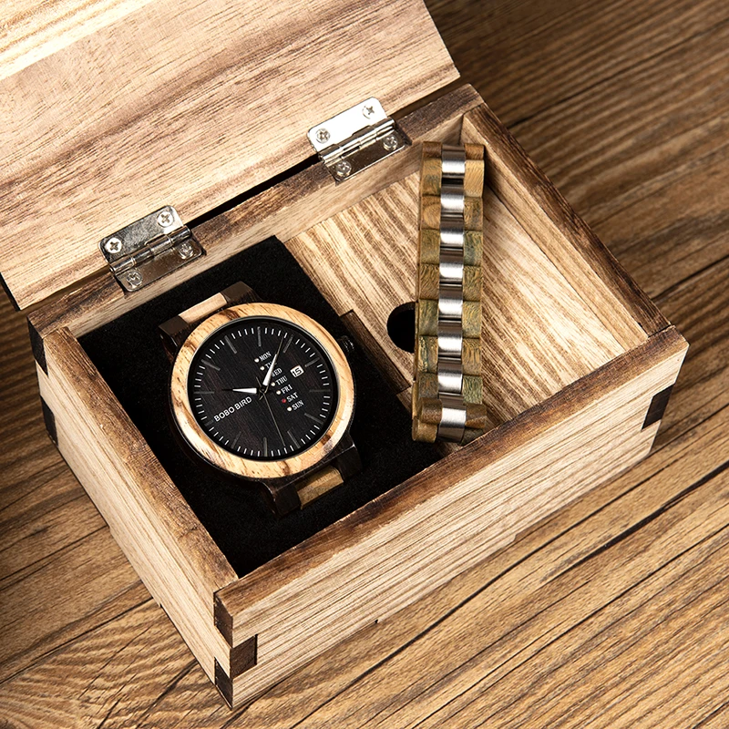 Timepieces Wooden Watch Men BOBO BIRD Quarzt Male Saat erkek relojes Wood Bracelet Show Date and Week in Gifts Wood Box