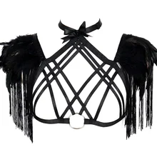 Бюстгальтер с кисточками для женщин, прозрачный бюстгальтер без косточек, женское белье Harajuku, стимпанк размера плюс, пояс на груди, Кружевной укороченный топ, фестивальный рейв