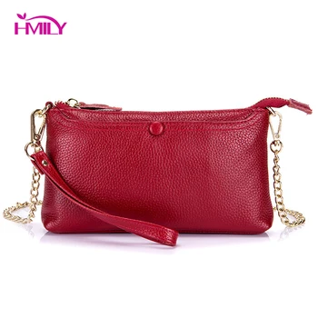 

HMILY Women Bag Genuine Leather Daily Shoulder Bag Real Cowskin Female Messenger Bag Classic Style Ladies Crossbody Bag Chain
