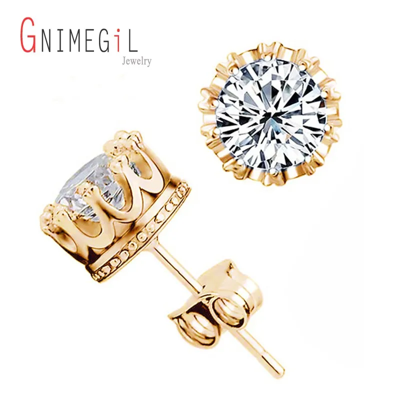 

GNIMEGIL 4 Colors Purple/White/Gold Stud Earrings 8MM Round Cubic Zirconia Fashion Jewelry Stud Earrings For Women Girls Brincos