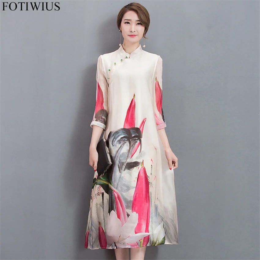 

3XL Plus Size Dresss For Women 3/4 Sleeve Casual Vintage Dress 2019 Spring Summer Dress Elegant Chiffon Dress Vestido Robe Femme