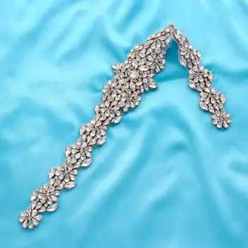 

Wholesale Crystal Handmade Rhinestone Silver Wedding Dresses Gold Bridal Beaded Wide DIY Pearl Applique Accessories Garment S168