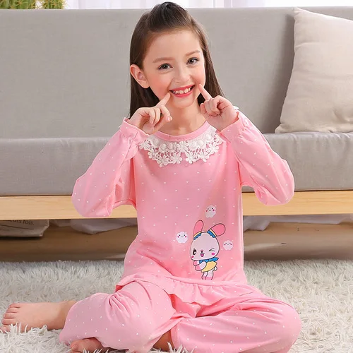 Пижамный комплект для девочек; сезон весна-осень; детская длинная Пижама с рукавами из чистого хлопка; Детская летняя домашняя одежда для кондиционирования воздуха; подарок - Цвет: 832