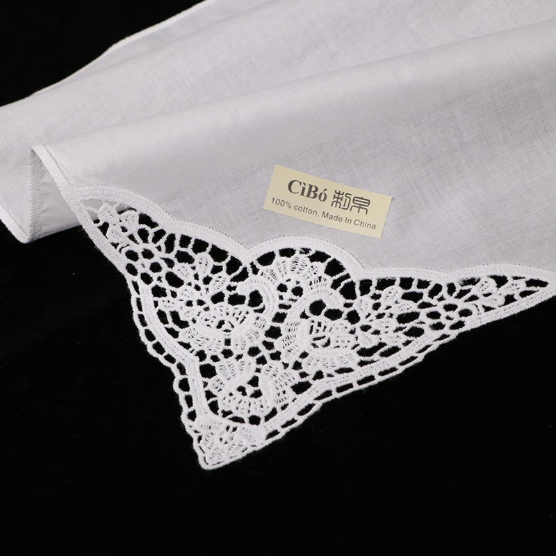 

D602-C: 12 piece white premium cotton lace wedding handkerchiefs blank crochet hankies for women/ladies wedding gift