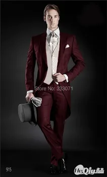 

tailor made 2015 Hot Burgundy Groom Tuxedos Best Man Wedding Groomsman/Men Party Suits Bridegroom (Jacket+Pants+Tie+Vest)