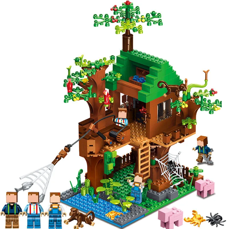 

QUNLONG My World Minecrafted Forest Model Building Blocks Bricks Jungle Tree House Compatible LegoE Action Figure Toys Gift