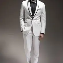 Стиль уникальный белый воротник-шаль одной кнопки из 4 предметов(пиджак+ брюки+ галстук-бабочка+ платок) костюм Homme Модные мужские костюмы на заказ