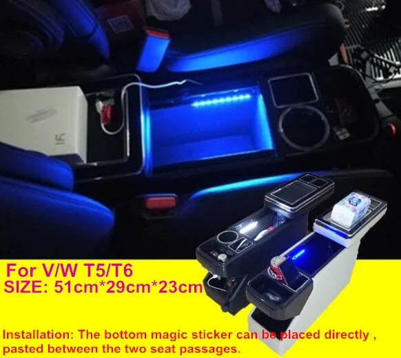 US $208.98 For Volkswagen MPV Multivan T5Caravelle T6 Multifunctional Car Console Boxarmrest Storage Box With USBAtmosphere Light