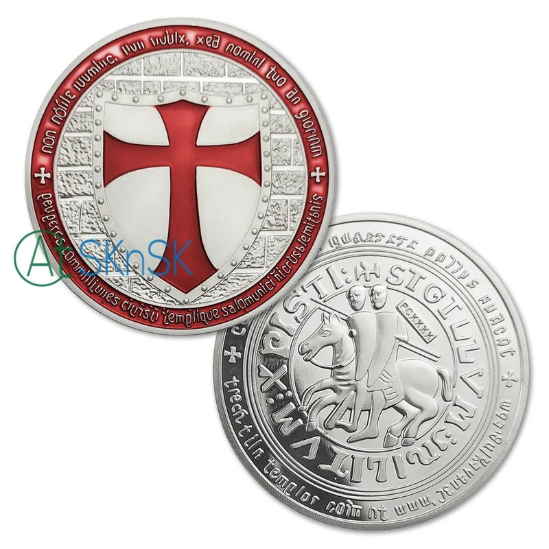 Рыцари Тамплиер посеребренный Европейский крест сувенирная монета художественные коллекции масонские золотые монеты - Цвет: IS0001S