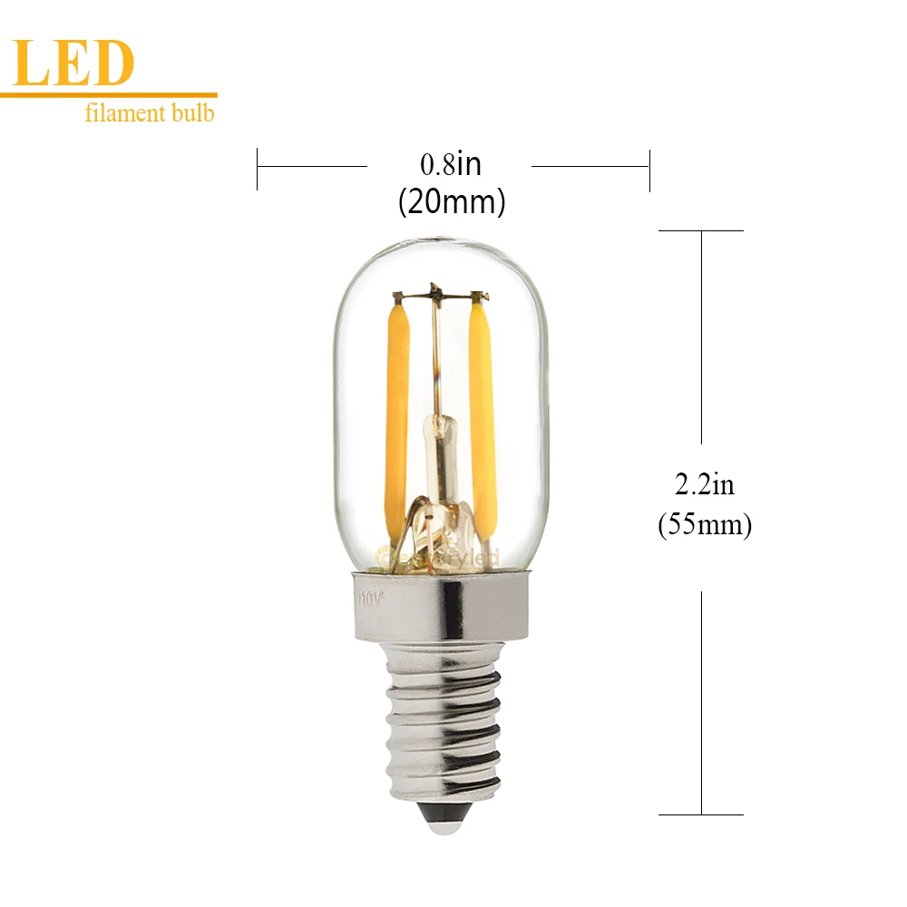 Grensk 50 шт./лот T20 радио лампочка для холодильника 1 Вт Супер Теплый 2200K Ретро светодиодный ламп накаливания E12 E14 база 110V 220VAC мигающие светодиоды