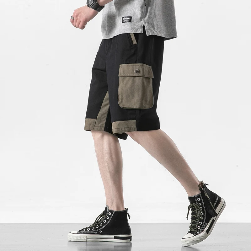 

Streetwear Cargo Mens Shorts Casual Cotton Side-pockets Summer Shorts Men Patchwork Bermuda Masculino