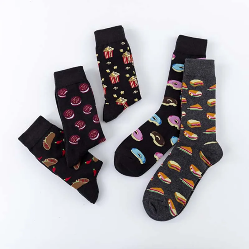 1 пара, качественные повседневные Веселые смешное искусство, новинка, классные мужские носки, вкусная еда, креативные носки с изображением гамбургера, Чили, печенья