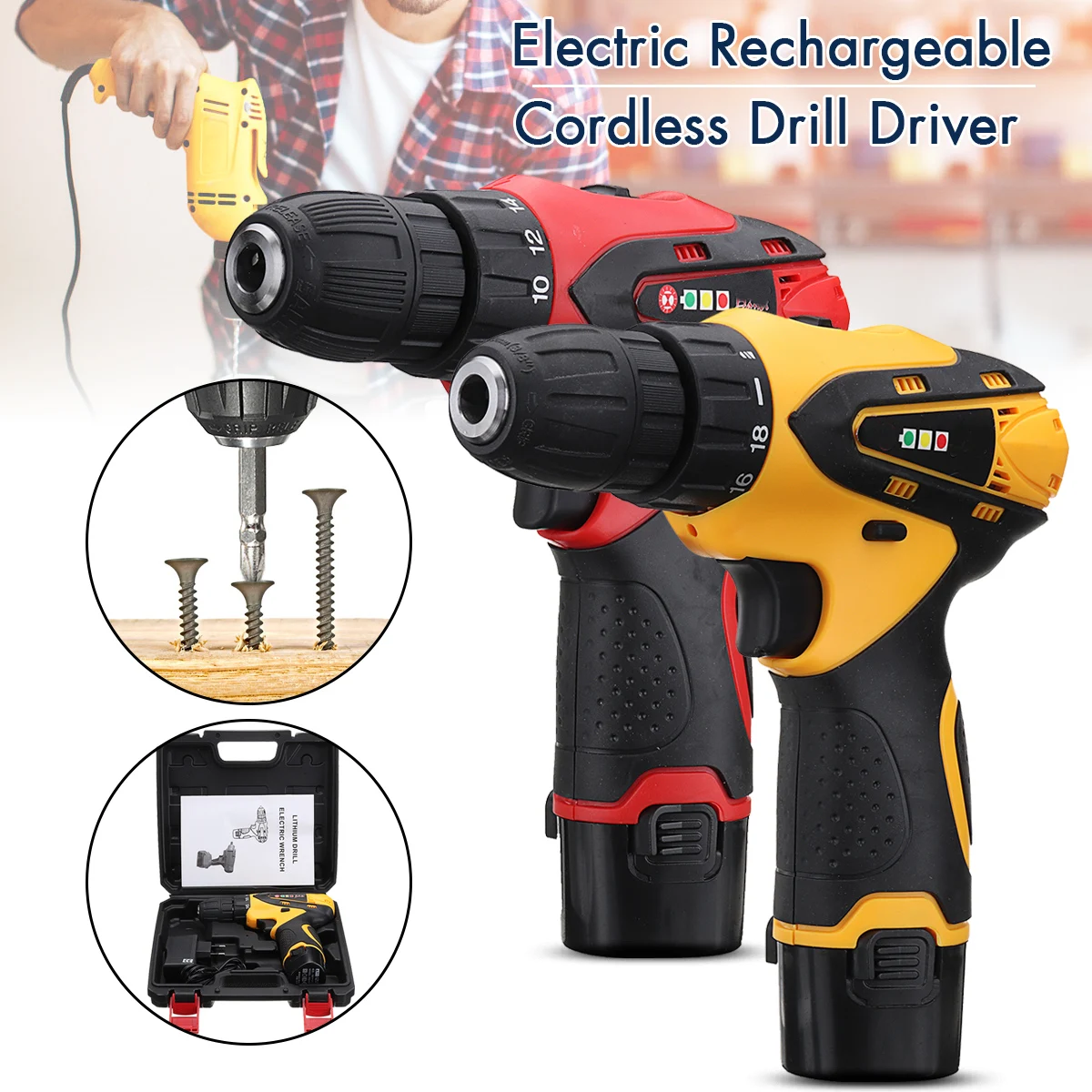 

12V 1300rpm Electric Screwdriver Li Battery Rechargeable Multi-function 2 Speed Cordless Electric Drill Power Tools Box