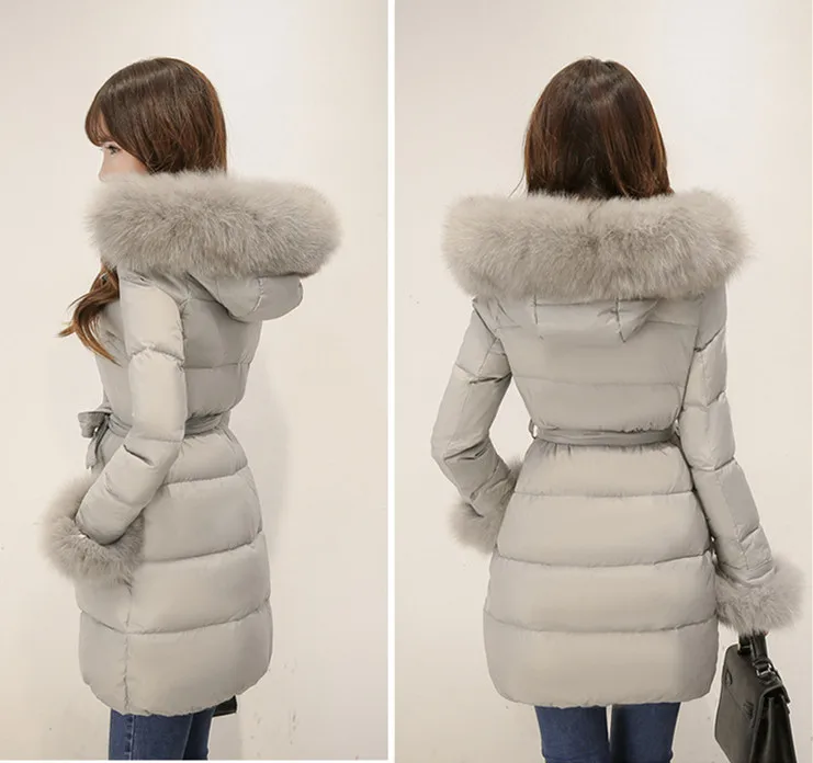 L0016 Grande grey Longue Fourrure Veste Duvet pink Black De Nagymaros Mode Épais Taille Col Nouveaux Parkas Hiver Manches Femmes Chaud Canard Manteau 2017 1xCwHqIz