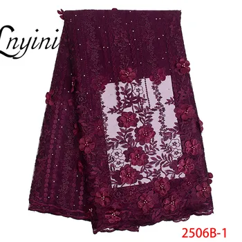 

Latest African Laces 2019 High Quality French Lace Fabric With Beads 5Yards Embroidery lace applique For Women Party L2506B-2