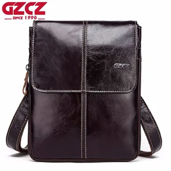 

GZCZ 2019 New Men Messenger Bags Genuine Leather Shoulder Bags Male Thin Business Crossbody Bags for Men Zipper Designer Bags