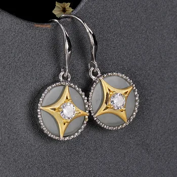 

Fashion Design 925 Sterling Silver White Jade Drop Earrings For Women Wedding Jewelry